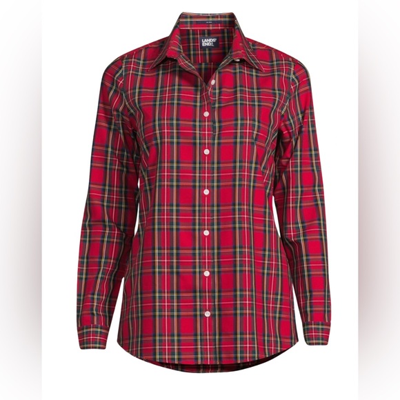 Lands' End Tops - Lands' End No Iron Supima Red Tartan Plaid Long Sleeve Button up Shirt Size 12P